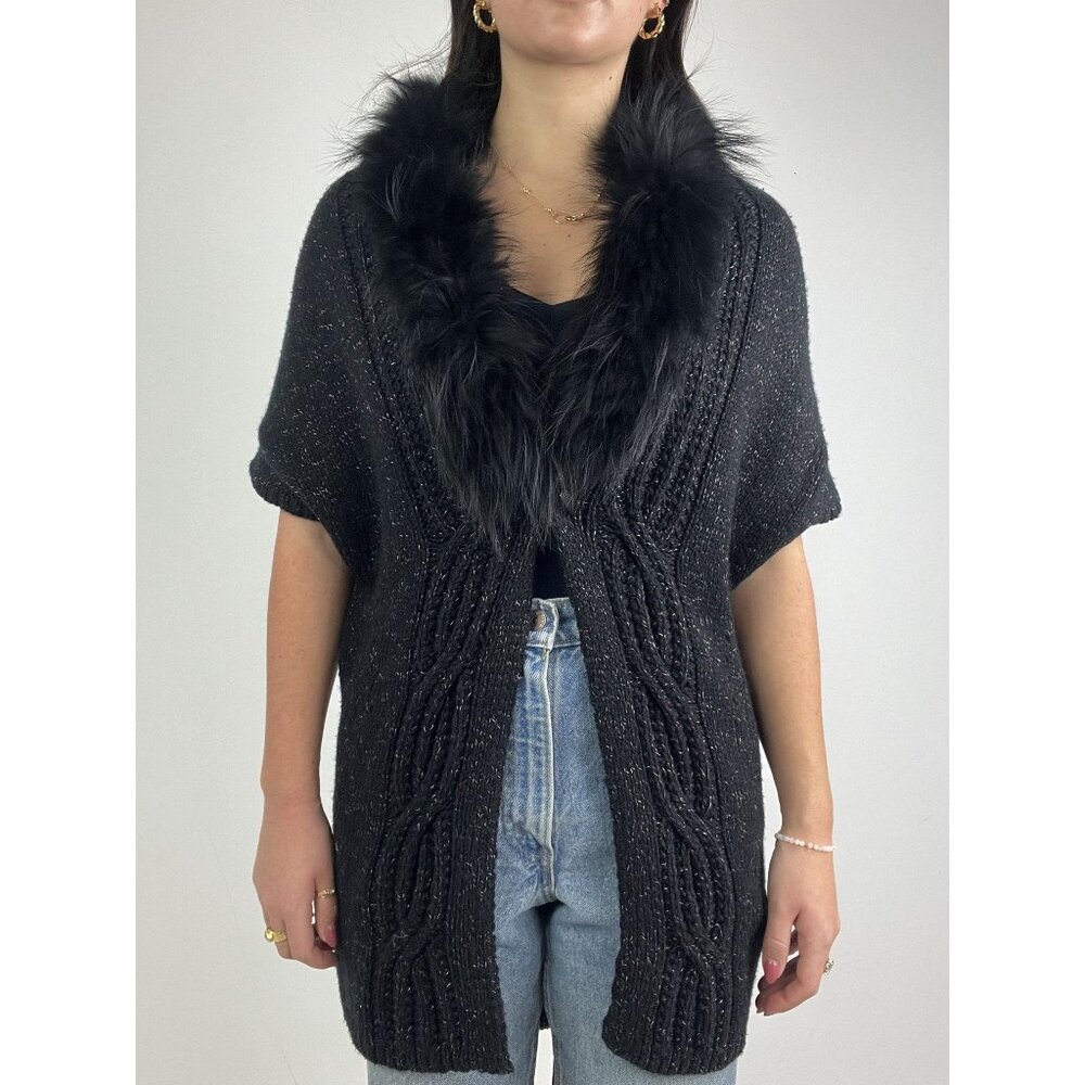 Olsen Europe Fur Trim Cardigan Sweater